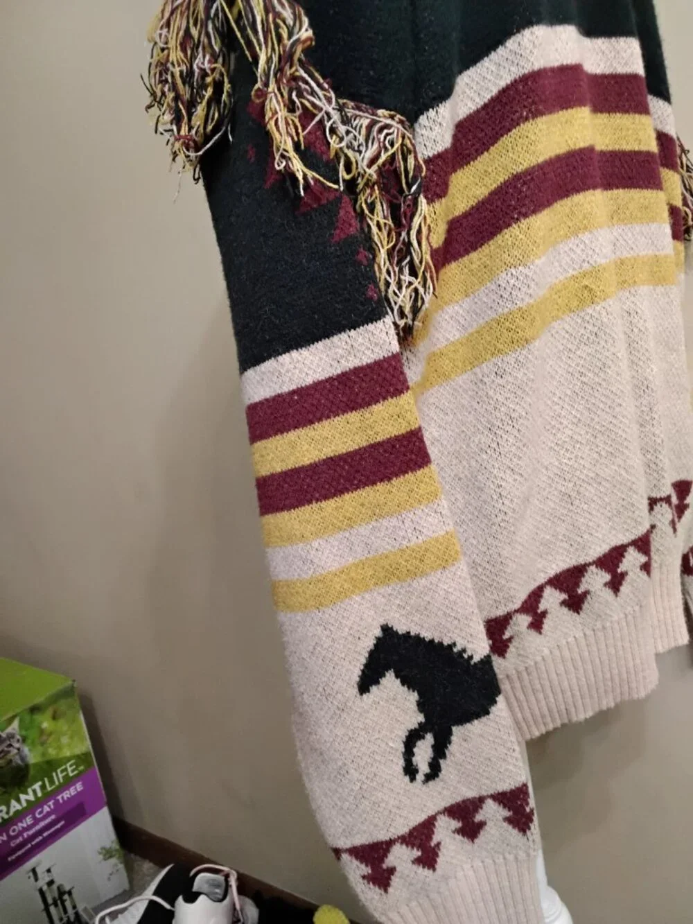 Sterling & Stitch Southwestern Fringe Pullover Sweater Size S Aztec Horse